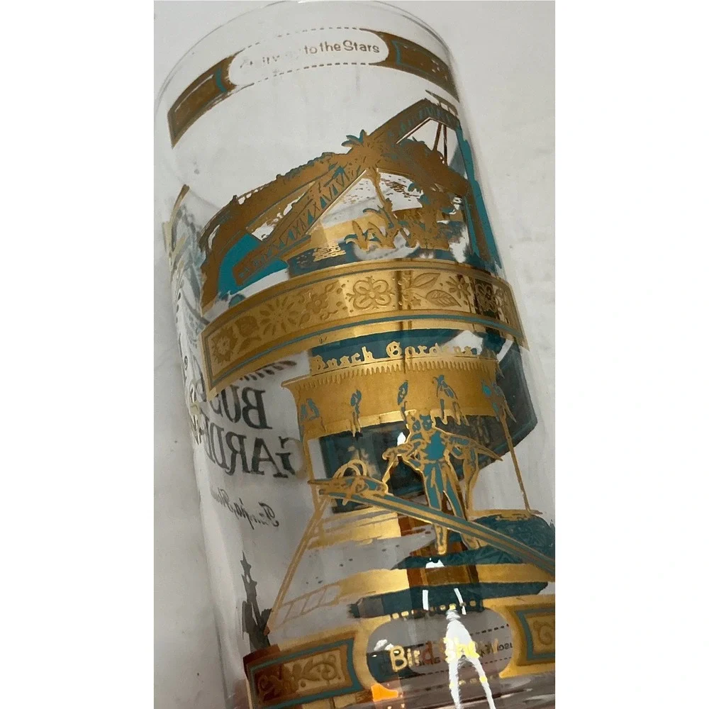 Vintage Souvenir Highball Glasses Busch & Bellingrath Gardens Gold Teal